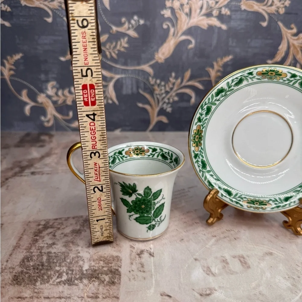 Vintage Kaiser Schonbrunn Demitasse Cup Saucer Green Gold